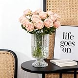 GarDream Pedestal Glass Vase, Textured Crystal Vase for Flowers, Bouquet, Vintage Transparent Vases 6.7 Inch, Decorative Flower Vases for Centerpieces, Dining Table, Home Decor, Office, Wedding, Party