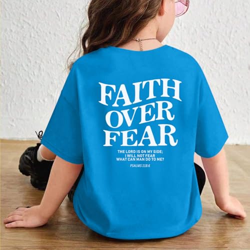 Image of Faith Over Fear Shirt Christian Jesus Tshirts for Girls Religious Inspirational Tees Bible Verse Tops for Kids 3-12