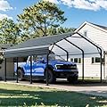 SUNLEI 12X15 FT Carport, Heavy Duty Carport Canopy with Galvanized Steel Roof and Frame, Metal Carport Upgraded Extra Large Garage for Pickup, Boat, Car and Tractors