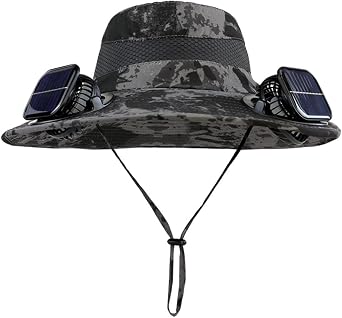 Solar Powered Fan Hat Wide Brim Boonie Sun Protection Hat with Fans Solar Mesh Ventilation Cooling Bucket Hat for Outdoor