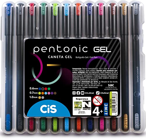 Caneta Gel Pentonic, Estojo com 12 cores sortidas