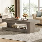 Tribesigns Coffee Table for Living Room, 47.24 Inch Farmhouse 2-Tier Accent Center Tea Cocktail Table with Storage, Elegant Grey, Rectangular