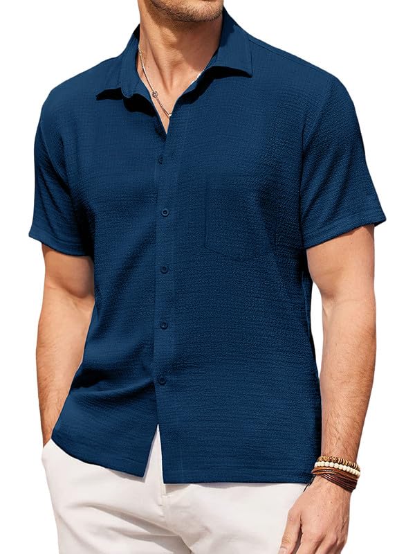 Image of Pinkmint Men's Popcorn Shirt Comfortable Short Sleeve Shirt's Casual Textured Shirt (Pack of 1) Pink