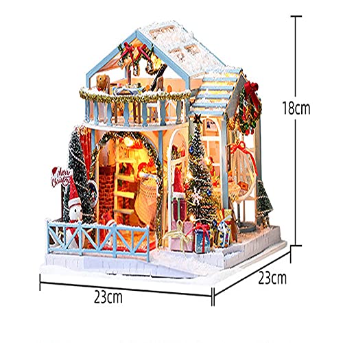 Puppenhaus Miniatur Möbel Weihnachten Handgefertigt mit Staubschutz Kinder Handgefertigtes Haus Modell Holz… – Bild 6