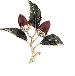 Enamel Xmas Pinecone Leaf Brooch Pin for Women Girls Gold Plated Fashion...