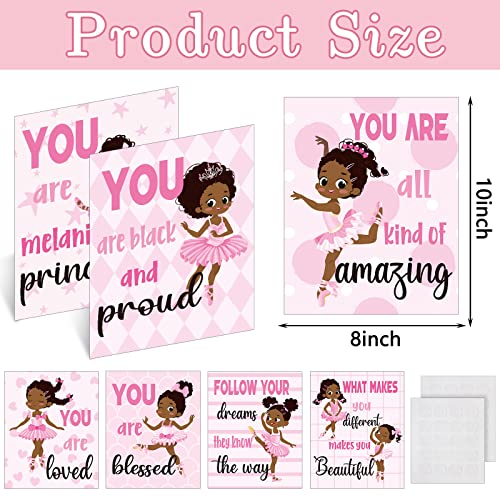 9 Pcs Black Ballerina Wall Decor Black Toddler Girl Wall Art Motivational African Little Girls Pink Room Decor For Positive Pink Bedroom Wall Decor Ballerina African American Toddler Quotes Posters #TOP1