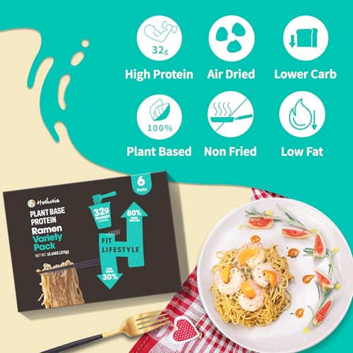 Image of Hethstia Instant Ramen Soup Cup, 6 Pack High-Protein Ramen Noodle Broth Variety Flavor (Chicken, Spicy Beef, Pork Tonkotsu), Plant-Based Protein (32g), Air-Dried, Non-Fried, Low Fat Quick Meal