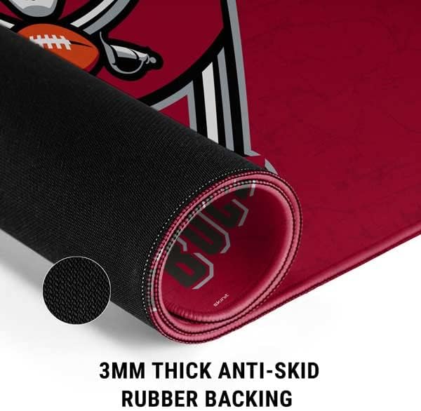 Skinit Extra Large Gaming Mouse Pad - Officially Licensed NFL Tampa Bay Buccaneers Distressed Design with Stitched Edges, Waterproof, Non-Slip Rubber Base, Desk Mat for Keyboard & Mouse
