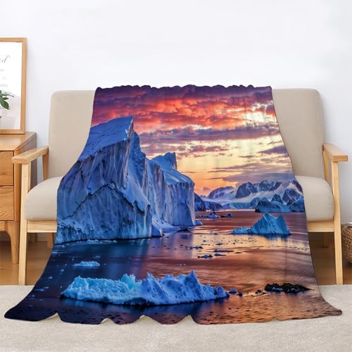 BIAFRA Manta Franela Iceberg Manta de Felpa de Microfibra Atardecer Invierno Extra Grande Mantas de Cama Suave Cálidas y Ligeras Blankets de Sofá para Adultos220×240