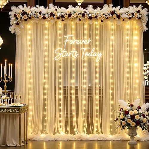 Telón trasero de tul champagne con luces 10x15ft miniatura 1