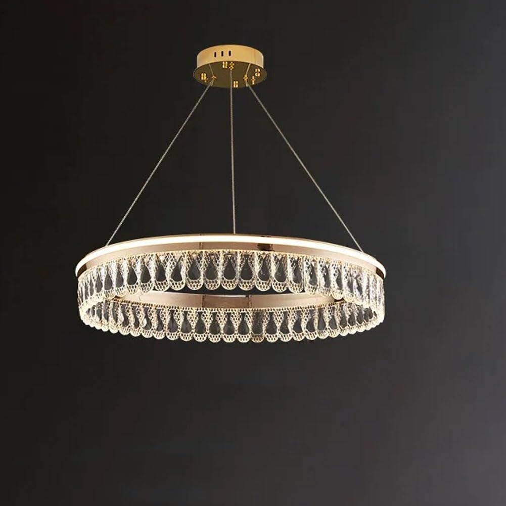 HXYSXHJUO Light luxury round crystal chandelier, modern minimalist for living room dining bedroom light fixtures,60cm