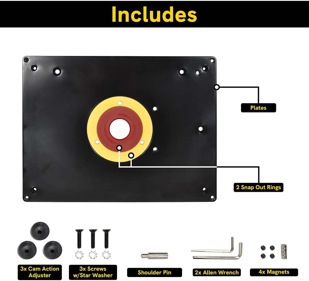 Big Horn 18101 9-Inch x 12-Inch Router Table Insert Plate with Guide Pin & Snap Rings