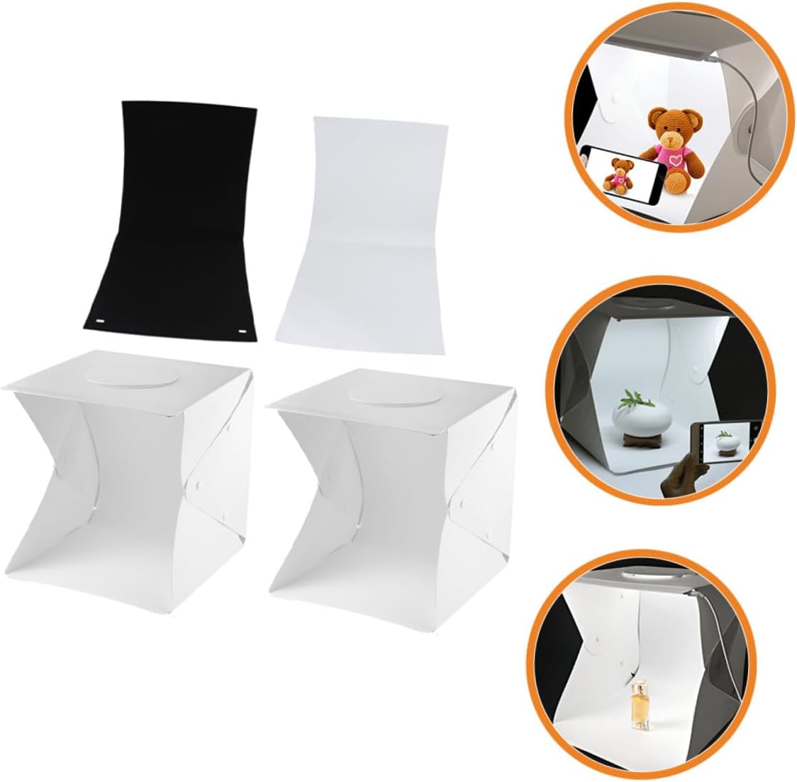 Portable 30cm LED Photo Light Box Kit with Soft Diffused Lighting, 2 LED Strips, Black and White Backdrops for Product Photography and Studio Shooting