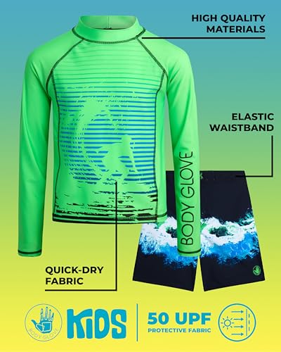Body Glove Boys Swim Set - 4 Piece UPF 50+ Swim Trunks and Rash Guard for Boys Kids Swimwear Set (Sizes: 4-12)2