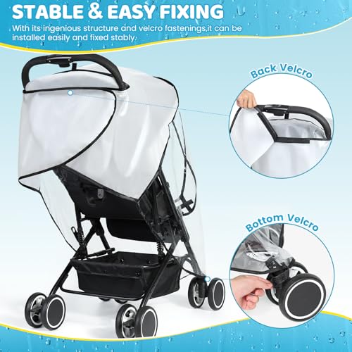 Image of Universal Clear Stroller Rain Cover, No-Zip Waterproof Stroller Cover - Food Grade EVA & Frosted PVC, Baby Travel Weather Shield, Breathable Rain Cover for Most Single Strollers, Black