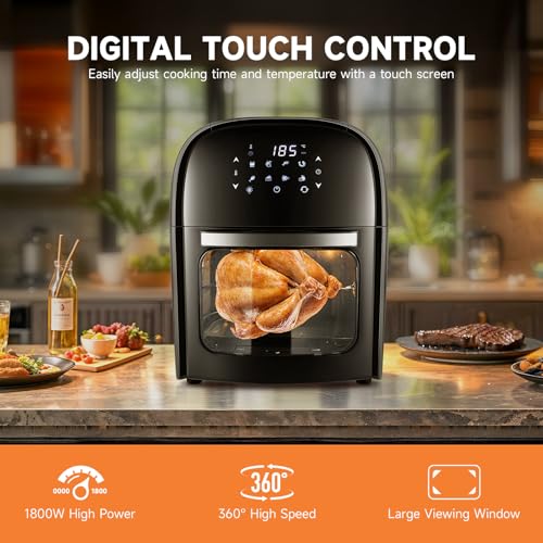 Warmiehomy Air Fryer Oven With Rotisserie 12L Touchscreen Digital Air Fryer, 8 Presets 1800W, Non-Stick, 60 Min Timer, 80-200℃ Temp. Control, No Oil, Dishwasher Safe Baskets, Auto Shutoff - Image 3