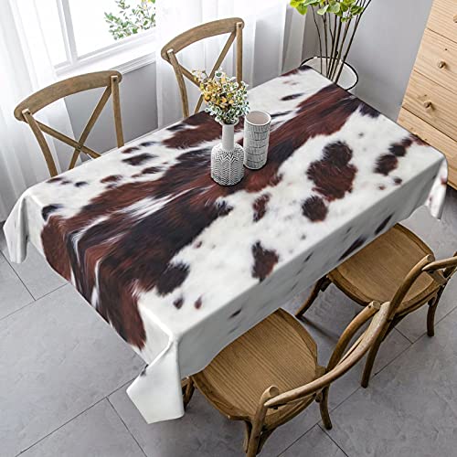 Indoor Outdoor Rectangle Print Tablecloth,Longhorn White Cowhide With Black And Brown Spots Fur Background,Dust-Proof Wrinkle Resistant Washable Table For Camping Banquet Dining Tablecloths 54"X72" #TOP5
