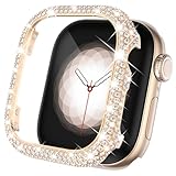 CHANCHY Metallgehäuse Kompatibel mit Apple Watch 42mm Series 11 10, Glänzende Schutzhülle mit Kristall Strass, Metall Bumper und Displayrahmen, für iWatch Series 11 10 42mm, Roségold