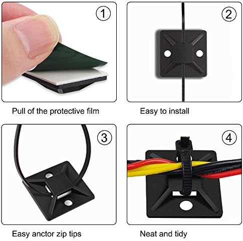 100 Pack of Black Cable Ties Adhesive Mounts Self Adhesive Zip Tie Base Holders with Self Locking Nylon Tie Wraps(3x150mm) for DIY, Home,Office and Workshop