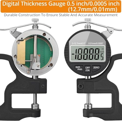 Image of AVIRATH ENTERPRISE Digital Thickness Gauge 0-12.7mm / 0.5 Inch Electronic Micrometer with Large LCD Display, 0.001mm High Precision, Inch /Metric Conversion (0.001 MM 0 to 12.7mm)
