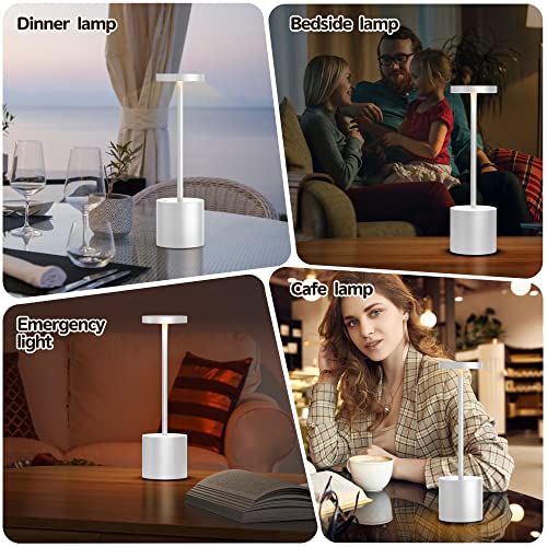 2Pack Cordless Table Lamp, Rechargeable Battery 5000Mah Metal Aluminum Housing Usb Led Portable Powered Desk Lamp, 3 Levels Brightness Night Light For Restaurants Bars Outdoor (2 Pack-10.25In-White) #TOP4