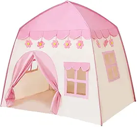 Barraca Infantil Barraca Tenda Castelo Princesa Rosa para 2 a 3 Crianças, Casinha de Brinquedo Dobrável Tecido Oxford, Uso Interno e Externo, Brinquedo Educativo para Quarto Menina, Fácil de Montar