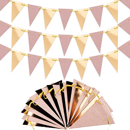 12M Glitter Paper Bunting Banner-60PCS Triangle Flag Garland-9.5x14CM Bunting Pennant Banner for Birthday Wedding Party Supplies Decoration