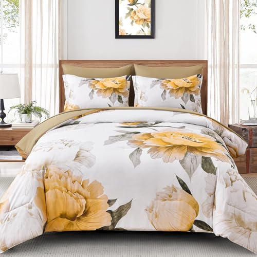 Dobuyly Yellow Comforter Set Queen Size 7 Piece Bed in
