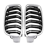 Glossy Black Frame w/Chrome Dual Slats Front Kidney Grille Grill Compatible with 2012-2018 F30 320i 328i 335i 4-Door