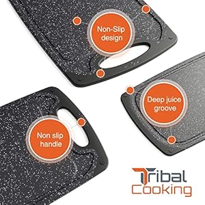 Tribal cooking cutting boards 3 set warrior strength small to extra large cutting boards for kitchen meat vegetables dishwasher safe juice groove non slip rubber chopping board set  urban country home decor