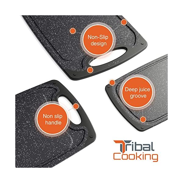 Tribal cooking cutting boards 3 set warrior strength small to extra large cutting boards for kitchen meat vegetables dishwasher safe juice groove non slip rubber chopping board set  urban country home decor
