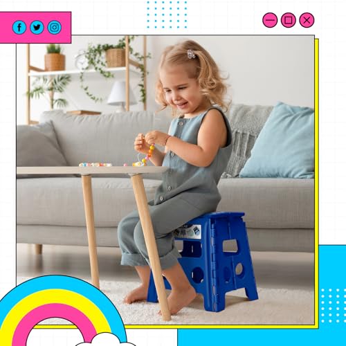 Image of Delxo Folding Step Stool 13 inch 2 Pack,300 Lbs Step Stool for Kids&Adults | Foldable Step Stool,Non-Slip Foot Stools with Handle Lightweight Collapsible stools for Kitchen,Bathroom,Bedroom,Garden Blue