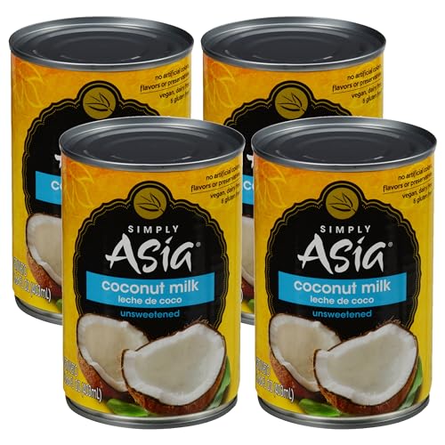 Image of Simply Asia Unsweetened Coconut Milk, 13.66 fl oz - One 13.66 Ounce Can of Unsweetened Coconut Milk, Gluten and Dairy Free, Perfect Alternative for Cooking, Baking and Beverages (Pack of 4)