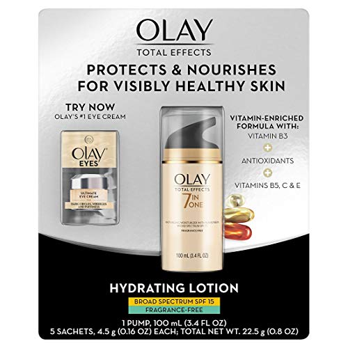 Olay Total Effects SPF 15 Fragrance-Free Face Moisturizer, 100mL with Ultimate Eye Cream, 0.5 mL
