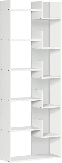 HOMCOM 6-Tier Bookshelf, Modern Bookcase with 11 Open Shelves, Freestanding Decorative Storage Shelving for Home Office and Study, White