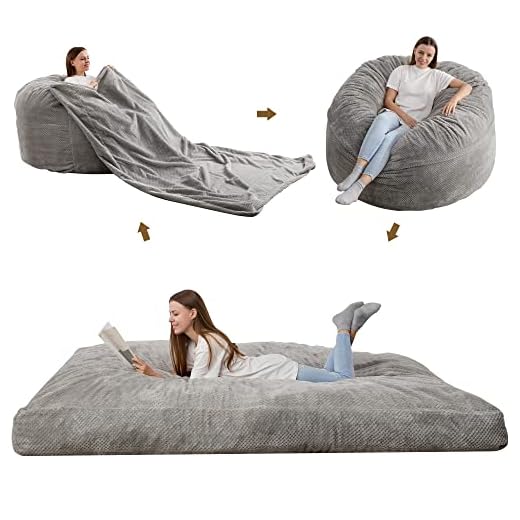 Bean Bag Chair for Adult, Convertible Bean Bag Bed with Washable Chenille Cover, Memory Foam Bean Bag Chair for Guest Bed, Play Mat - Full
