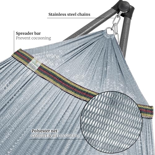 Image of Tranquillo Combo x2 Hammocks with Stand for Outside & Tree Straps, Heavy Duty Hammock with Stand 600lbs for Indoor Outdoor Patio Backyard, x2 Hammocks for 2 Person (Combo - Grey, Medium)