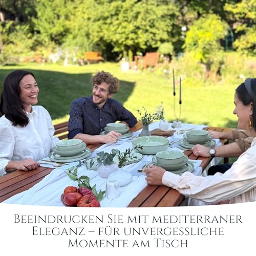 Steingut Geschirrset 6 Personen Rustic 24 tlg. TESTSIEGER, Hochwertiges Landhaussttil Steingut Geschirr Set, Schüssel- und Teller Set, Tafelservice 6 Personen, Geschirrsets Pure Living in Mintgrün