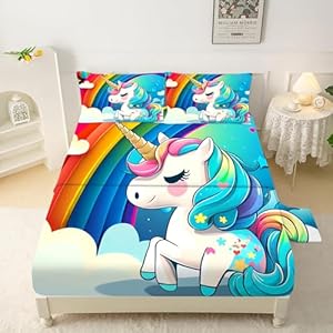 Unicorn Sheets Set Rainbow Unicorn Bedding Twin Size for Girls Kids Children Boys Teens Bedroom Bed - 1 Flat Sheet, 1 Fitted Sheet, 1 Pillowcase Lcl01-03 Twin