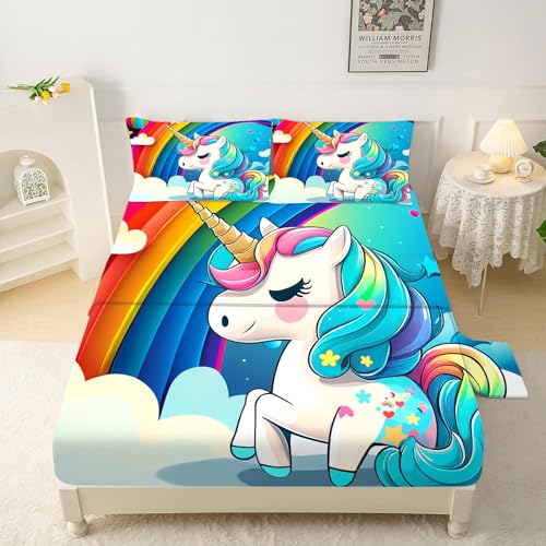 Unicorn Sheets Set Rainbow Unicorn Bedding Twin Size for Girls Kids Children Boys Teens Bedroom Bed - 1 Flat Sheet, 1 Fitted Sheet, 1 Pillowcase Lcl01-03 Twin