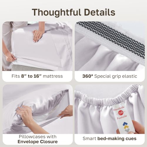 Image of California Design Den 100% Egyptian Cotton California King Sheets, Lavender | Certified & Backed by GH Seal, Light, Airy & Crisp Percale for Hot Sleepers, 16 inch Deep Pocket, All-Around Elastic, 4pc Set