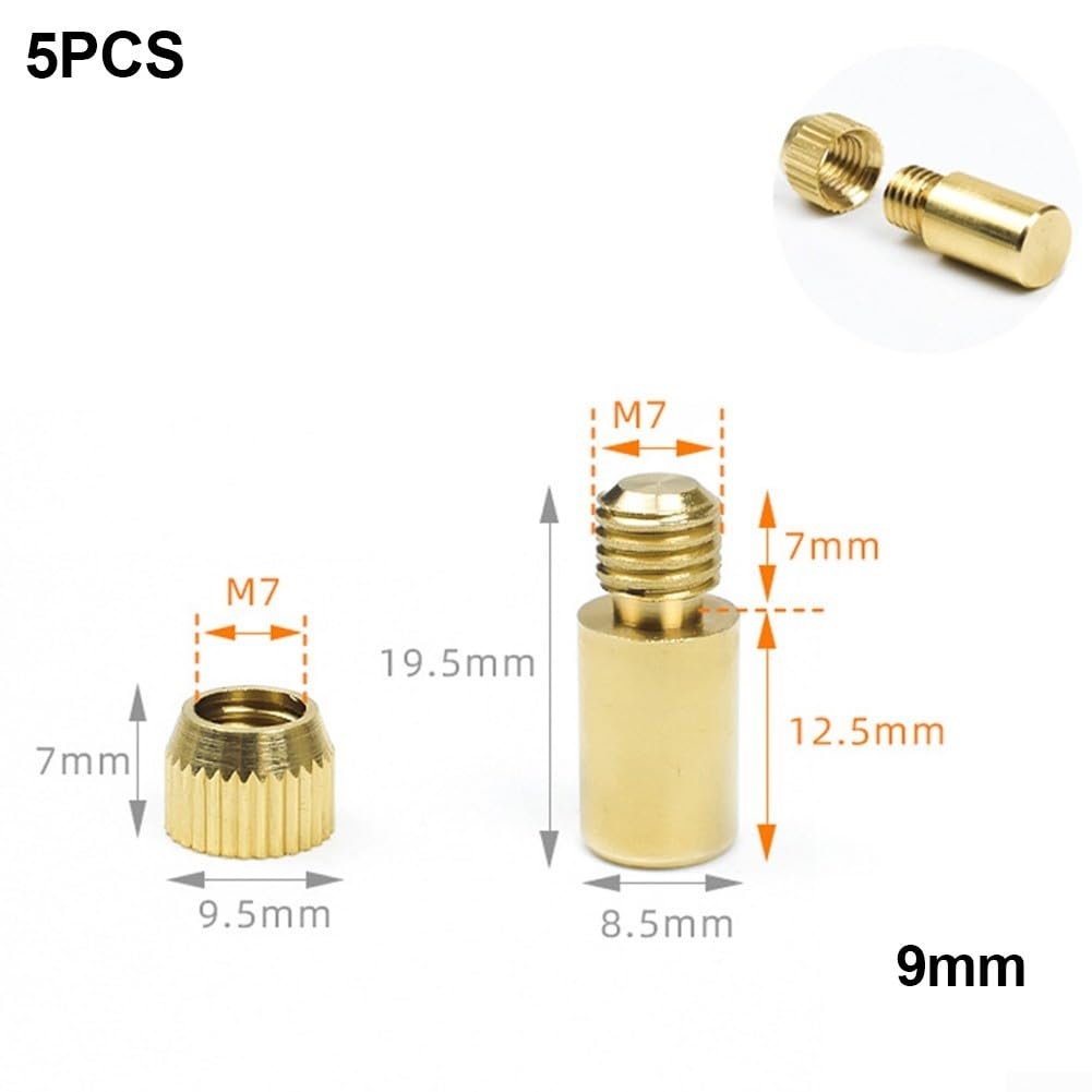 Shelf Support Pegs 5 Pack for Cabinets and Shelves – 8-9mm Diameter Metal Shelf Pins with Gold Finish – 0.75 Inch Length for Wood, Glass, Plywood Panels(9mm)