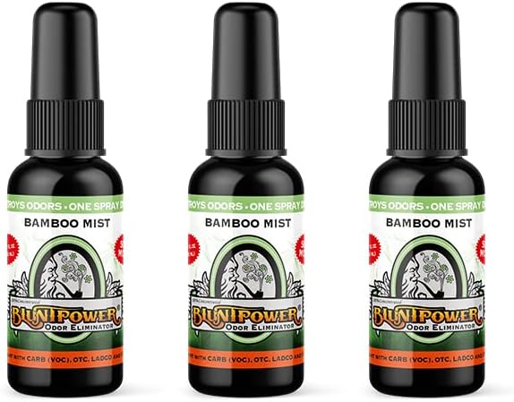 BluntPower (niebla de bambú, paquete de 3) - Eliminador de olores concentrado y aceite difusor, desodorante de habitación, eliminador de olores y