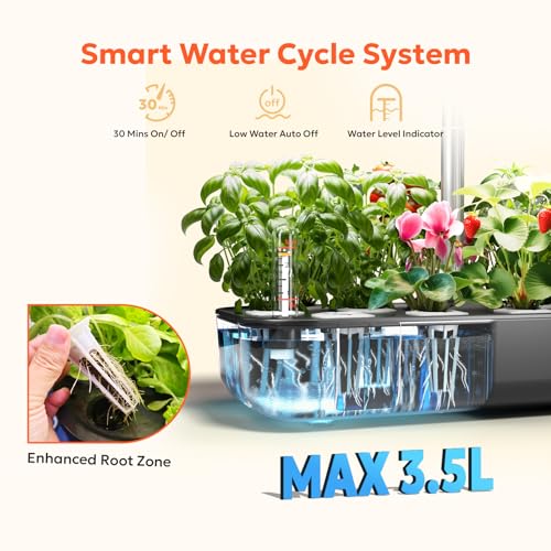 owltron Hydroponics Growing System Kit, 12 Pods Indoor Herb Garden with 24W LED Grow Light Full Spectrum, Planting Height Up to 20\", Quiet Water Pump, Indoor Gardening for Gifts, Kitchen, Black - Thumbnail 5