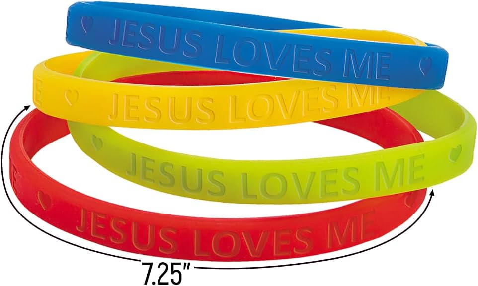 Fun Express - Jesus Loves Me Thin Band Bracelet - Jewelry - Bracelets - Rubber Bracelets - 24 Pieces