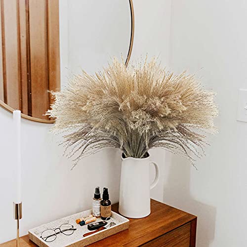 Uieke 100Pcs Natural Dried Pampas Grass Plume 17Inch Tall Dried Flowers Large Faux Reed Artificial Plants For Wedding Flower Arrangements Farmhouse Wreath Door Centerpiece Home Décor Brown #TOP4