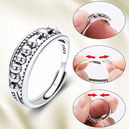Anxiety Rings for Women Gifts, 925 Sterling Silver Fidget Ring for Anxiety Adjustable Spinner Ring Stress Relief Gift for Valentine's Day with Storage Box