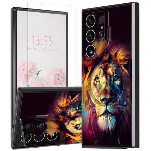 for Samsung Galaxy S24 Ultra Phone Case 6.8" 2024 with Screen Protector & Built-in Camera Kickstand Art Lion Design Magnetic Heavy Duty Shockproof Protective Cover Case for Samsung S24 Ultra 5G