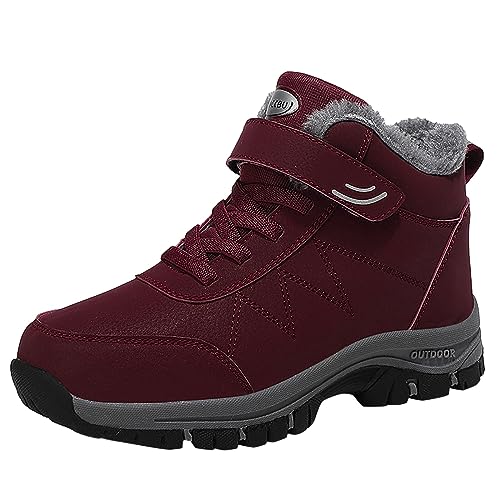 Botas de nieve impermeables con forro polar para mujer, con soporte de arco, antideslizantes, para caminar, A 2 rojo, 42.5 EU