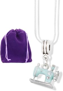 Dave The Bunny Sewing Machine Light Blue Snake Chain Charm Necklace